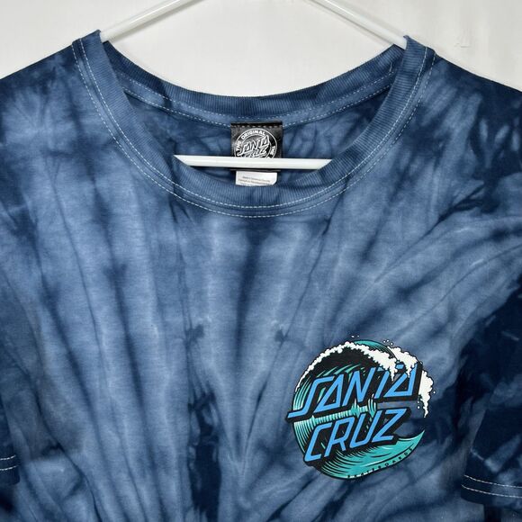 Santa Cruz Skateboards T Shirt Mens Size Large Blue Tie Dye Double Sided SS - Picture 3 of 12